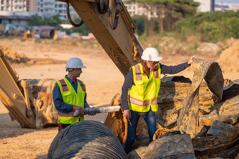 UK construction workers on a busy infrastructure site in 2026