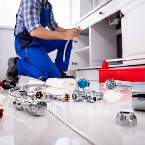 A square image showing a Plumber at work