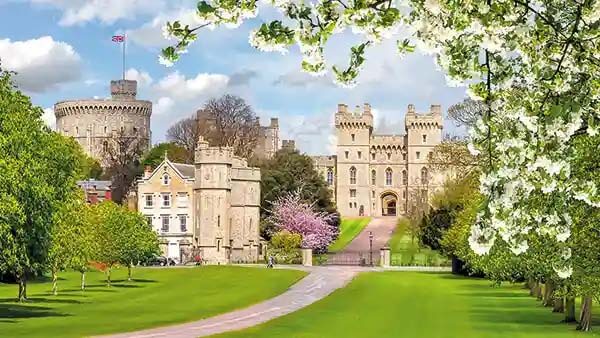 Scenic view of a manor house and gardens in berkshire