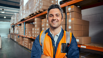 RecruitEasy Warehouse Workers Required shown with an aerial image of a warehouse with full shelves
